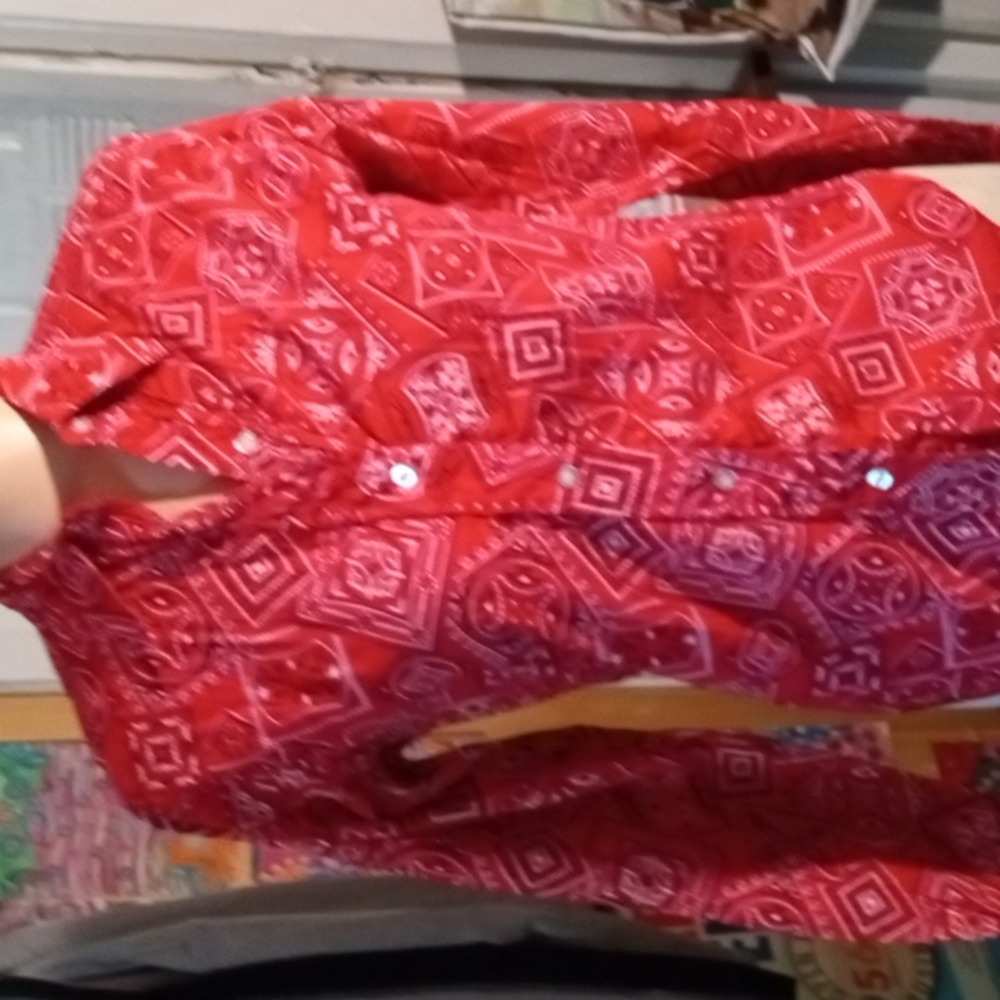 Vintage Glenbrooke Jr 1980's red  country western button up blouse SZ 11 .